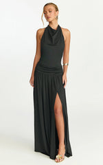 Robe longue Sophia - Robe en jersey dos nu à col bénitier noir
