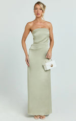 Robe longue Laurie - Robe bustier en satin drapé vert olive clair