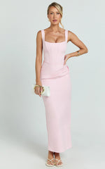 Robe longue Karlie – Robe ajustée à col rond rose