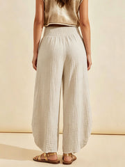 Women's Casual High-waisted Shirring Wide-leg Cotton Trousers