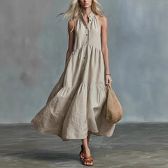 Women's Sleeveless Casual Loose Linen Button-down Dress