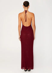 Robe longue perlée Keliese - Bourgogne