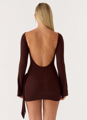Mini-robe portefeuille manches longues Niella - Chocolat