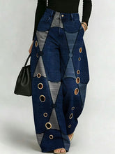 Women's Retro Pattern Printed Stylish Cutout Casual Denim Jeans