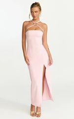 Robe Midi Mae - Robe Ajustée avec Anneau en Résine Rose