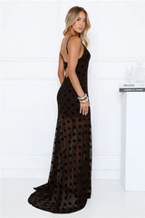 Robe longue en velours à pois noire et sensuelle