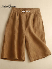 Loose Casual Cotton Linen Wide Leg Capris