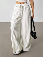 Women's Casual Striped Contrast Trim Drawstring Elastic Waist Wide-leg Pants