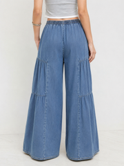 Mid-rise Drawstring Pleated Wide-leg Jeans