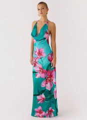 Robe longue à col bénitier Yoon perlée - Récif de pétales