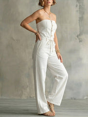 Women's Strapless Sleeveless Drawstring Jumpsuit