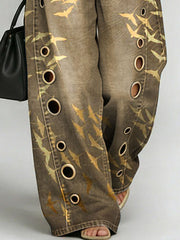 Women's Retro Print Casual Fashion Cutout Jeans
