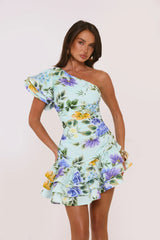 Robe Courte Asymétrique Imprimée Secret Meadow