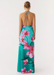 Robe longue à col bénitier Yoon perlée - Récif de pétales