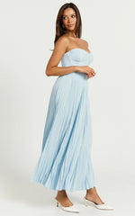 Robe midi Loretta - Robe plissée bustier à lacets au dos, bleu clair