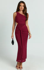 Robe midi Mandy – Robe en maille découpée avec détails noués – Couleur bordeaux