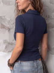 Retro-Sexy Shawl-Collar Cotton Blouse Top