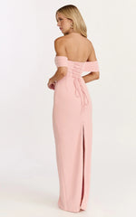 Robe longue Karina – Robe bustier corset à épaules dénudées avec lacets au dos, couleur rose