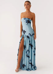 Robe longue bustier Eden - Fleuri bleu nuit