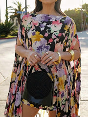 Women's Floral Art Casual Stylish Short Front And Long Shawl Dress