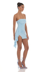 Robe Bustier Froncée à Pampilles Bleue