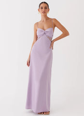 Robe longue en satin et dentelle Dream Sight - Lilas