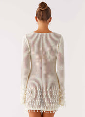 Mini-robe en crochet perlée Majestueuse - Ivoire
