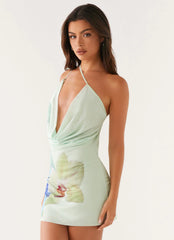 Mini-robe en maille imprimé floral Bohème - Vert