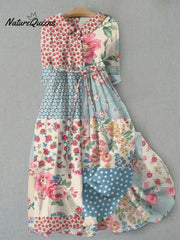 Women's Vintage Flower Art Print Casual Cute Cozy Dress