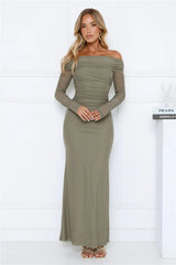 Robe longue en maille à manches longues Love Chaser coloris sauge