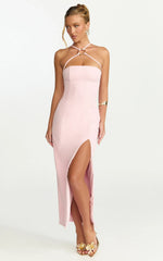 Robe Midi Mae - Robe Ajustée avec Anneau en Résine Rose