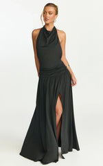 Robe longue Sophia - Robe en jersey dos nu à col bénitier noir