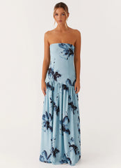 Robe longue bustier Eden - Fleuri bleu nuit