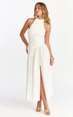 Robe midi Anya - Robe blanche dos nu froncée à taille basse