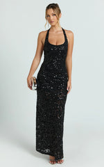 Robe longue Benny - Robe moulante dos nu à col licou noire