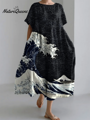 Ladies Art Painting Casual Loose Short Sleeve Dress