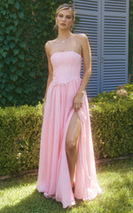 Robe longue Penny - Robe bustier corset ornée de fleurs rose pâle