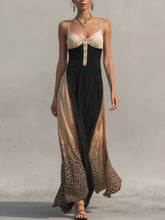 Casual Slim-fit Cotton Cami Dress With Leopard Print Paneling