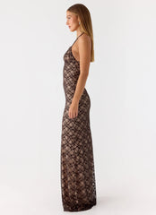 Robe longue Zecca en dentelle - Chocolat