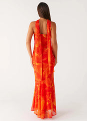 Robe longue Under The Pagoda - Imprimé floral orange