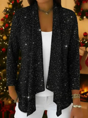 Retro-elegant Irregular Hem Shimmering Knit Cardigan