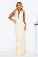 Robe longue bustier en maille Daydream Kiss jaune
