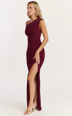 Robe longue Helen - Robe ajustée drapée asymétrique lie-de-vin