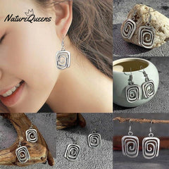 Exaggerated personality spiral hollowed out square earrings