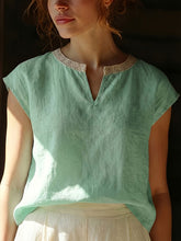 Women's Lace Trim Crew Neck Short-sleeve Top