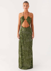 Robe longue perlée Phoenicia - Kaki