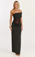 Robe longue Riley - Robe froncée sur la poitrine en noir