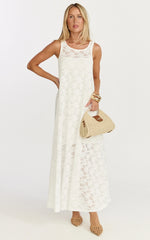 Robe longue Bella – Robe droite en dentelle blanc cassé