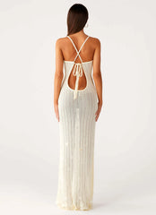 Robe longue en crochet Siren Song - Ivoire