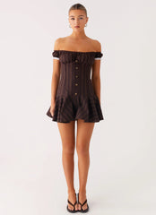 Robe courte sans manches Jumana – Rayures caramel